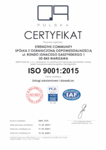 Certyfikat ISO 9001:2015 Strengths Community