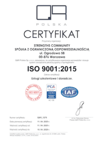 Certyfikat ISO 9001:2015 Strengths Community